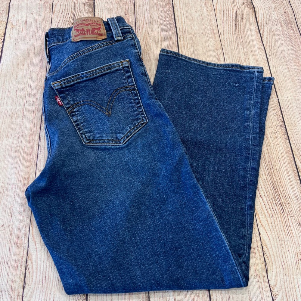 Levis Ribcage Straight Ankle Jeans Womens 27 Blue High Rise Button Fly